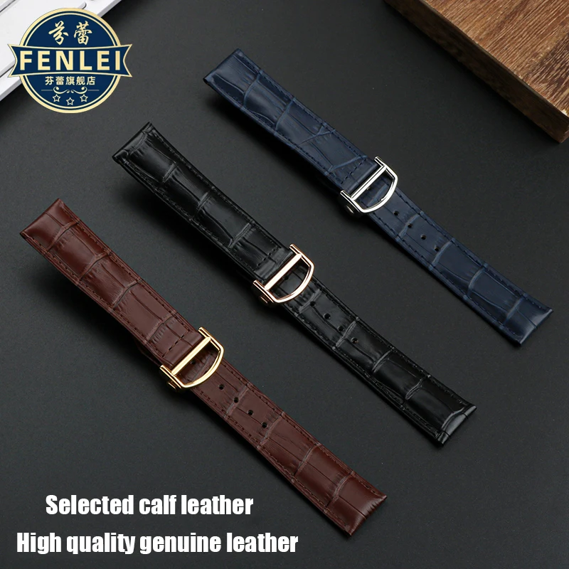 Correa de cuero genuino para reloj Cartier, Pulsera de piel de vaca para hombre y mujer, 16MM, 18 MM, 20MM