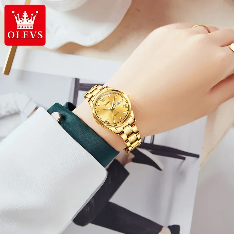 OLEVS Quartz Fashion Women's Watch Gift Stainless Steel Strap Waterproof Date Display Night Light Fashion Essential 5563