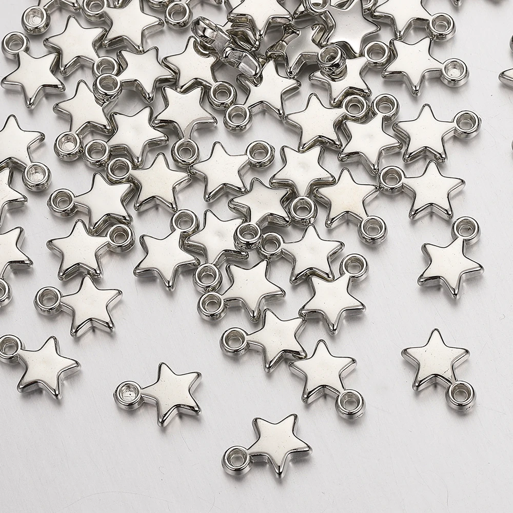 100 Stuks CCB Acryl Kralen Bedels Hangers 9mm Ster Goud Kleur Zilver Kleur Charm Kralen voor Sieraden Maken Vinden