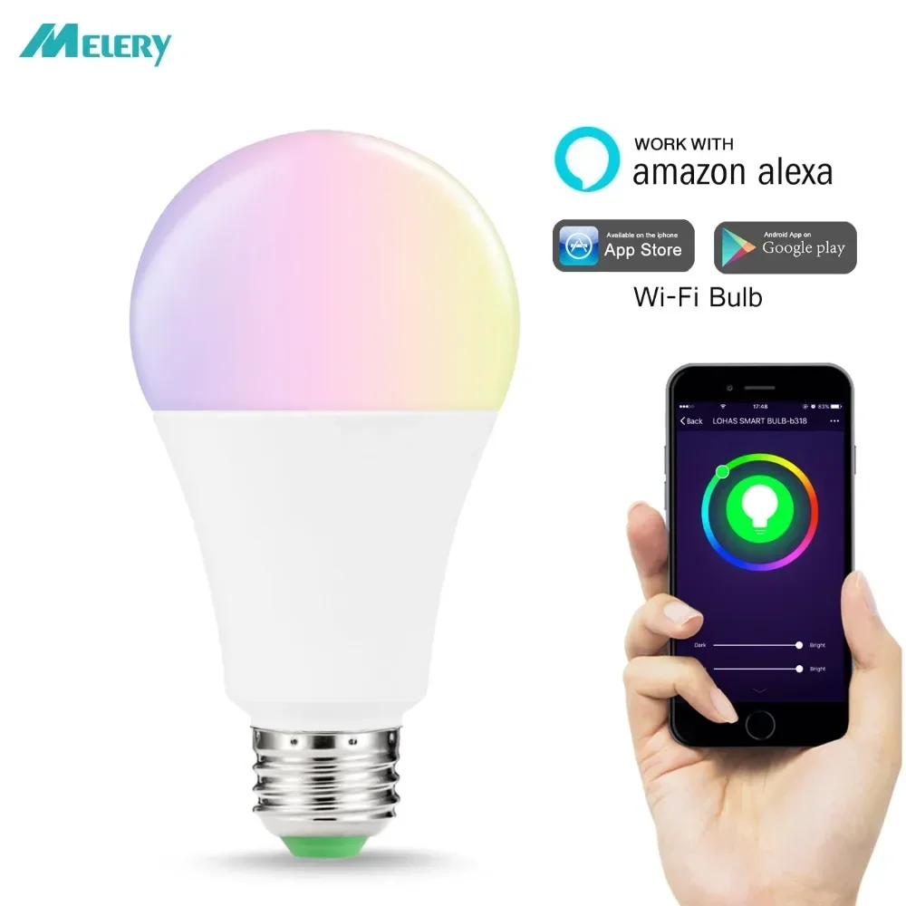 E27 E26 Tuya WiFi Smart LED Light Bulb 12W RGB Warm Cold White Color Lamp 150W Equivalent A21 Remote Control Alexa Google Home