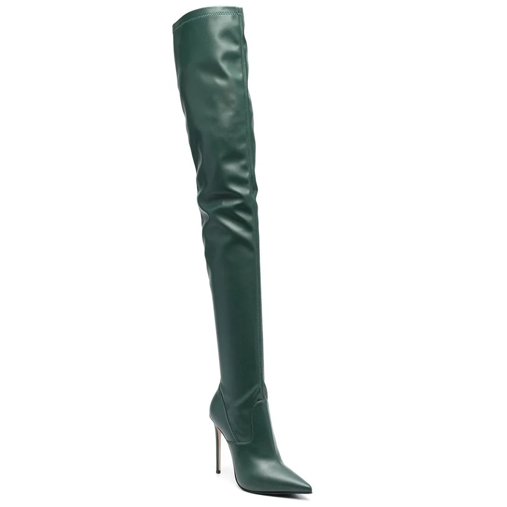 Elastic Green Women's Overknees Boots White Thigh High Boot Female Autumn Winter Tall Long Footwear Shoes Ladies Big Size 46