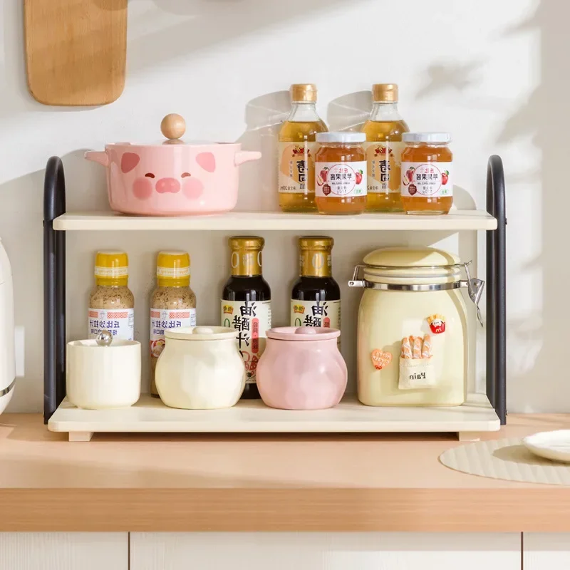 Double-layer kitchen seasoning rack rack household seasoning salt tank multi-functional multi-layer storage rack premium
