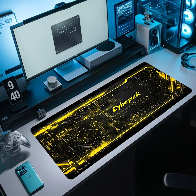 CIFBUY Large Mouse Pad Rubber Non Slip Gaming Desk Mat Yellow Circuit Board Tech Style Pattern Art Office Laptop Protector