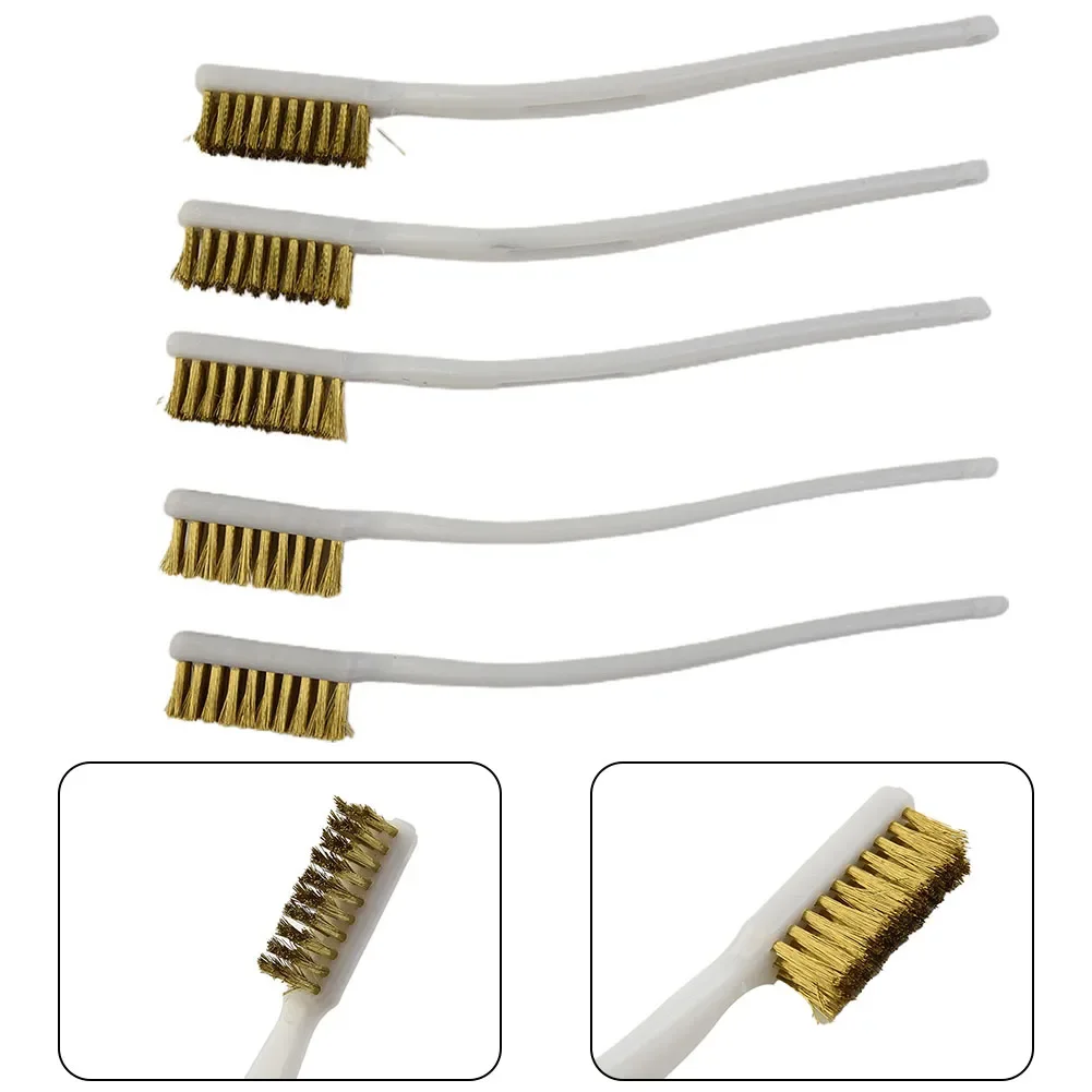 5PCS Brass Wire Brush Remove Rust Brush For Industrial Devices Polishing Cleaning Home Clean Tools Kits Plastic Handle