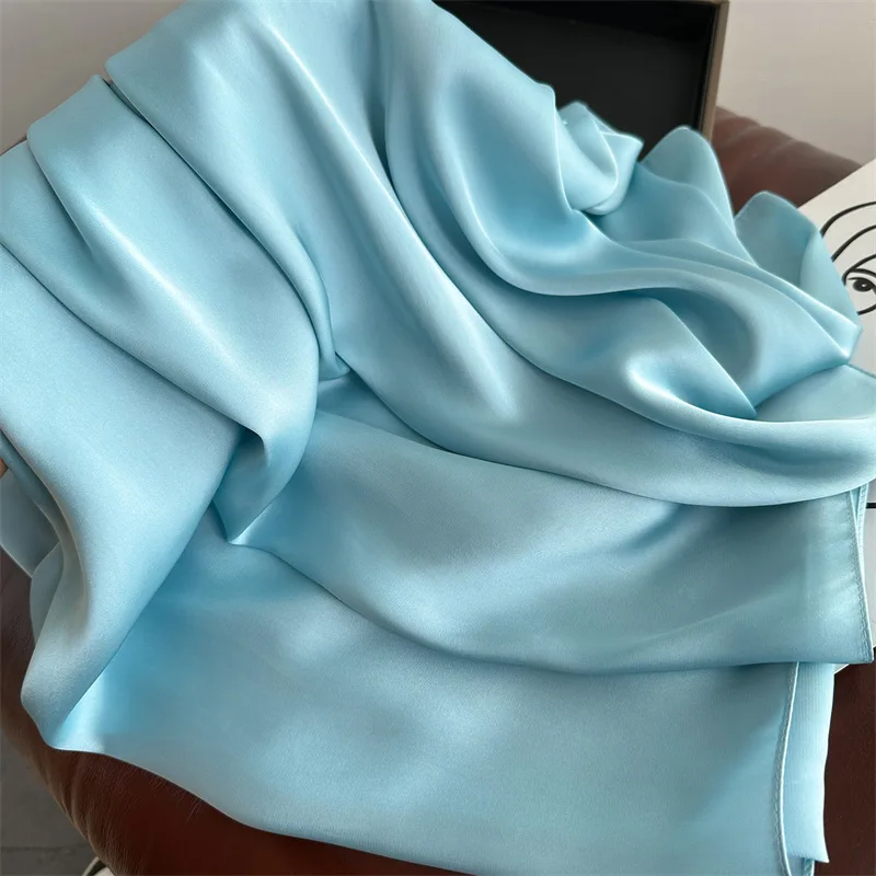 Fashion 90x180cm Solid Color Satin Muslim Hijab Soft Silk Feeling Headscarf Outdoor Beach Sunscreen Shawl