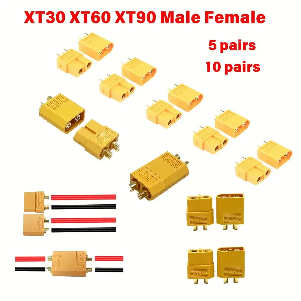 XT30 XT60 XT90 Connector Kit, 5 Pairs Male/Female w/ Heat Shrink for RC Lipo Battery Drone