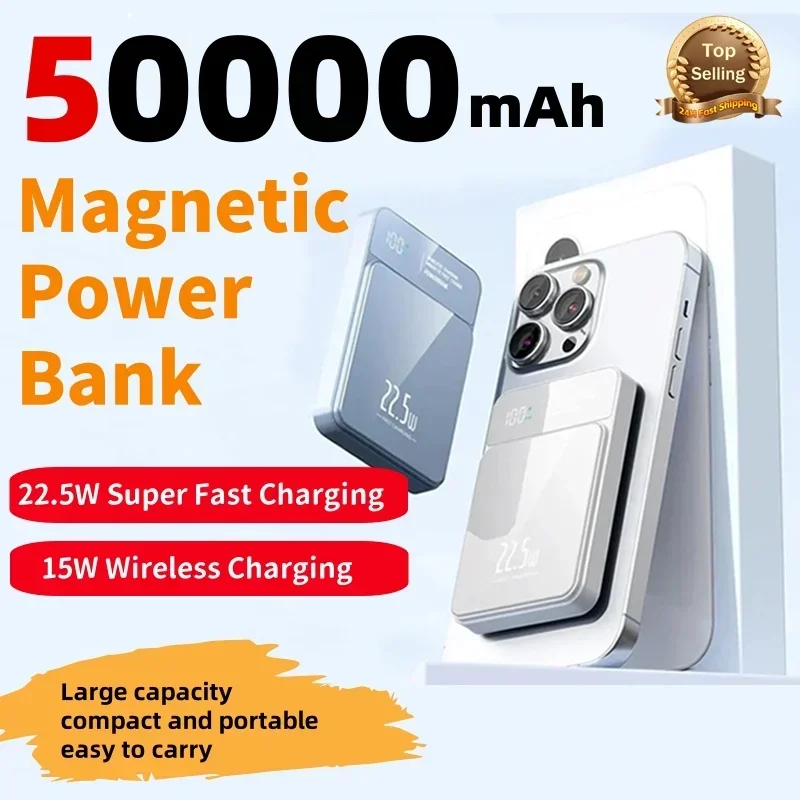 Power Bank 50000mAh Large Capacity Magnetic Wireless Fast Charging Portable Multi-Color Mobile Phone Accessories Power Bank