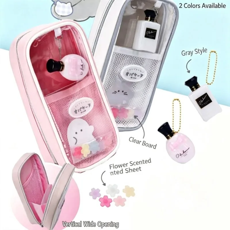 Cute Pencil Case Cartoon Ghost Pen Pouch Large Capacity Straight Pull Transparent Storage Box Multi-layer Pen Bag School Supply