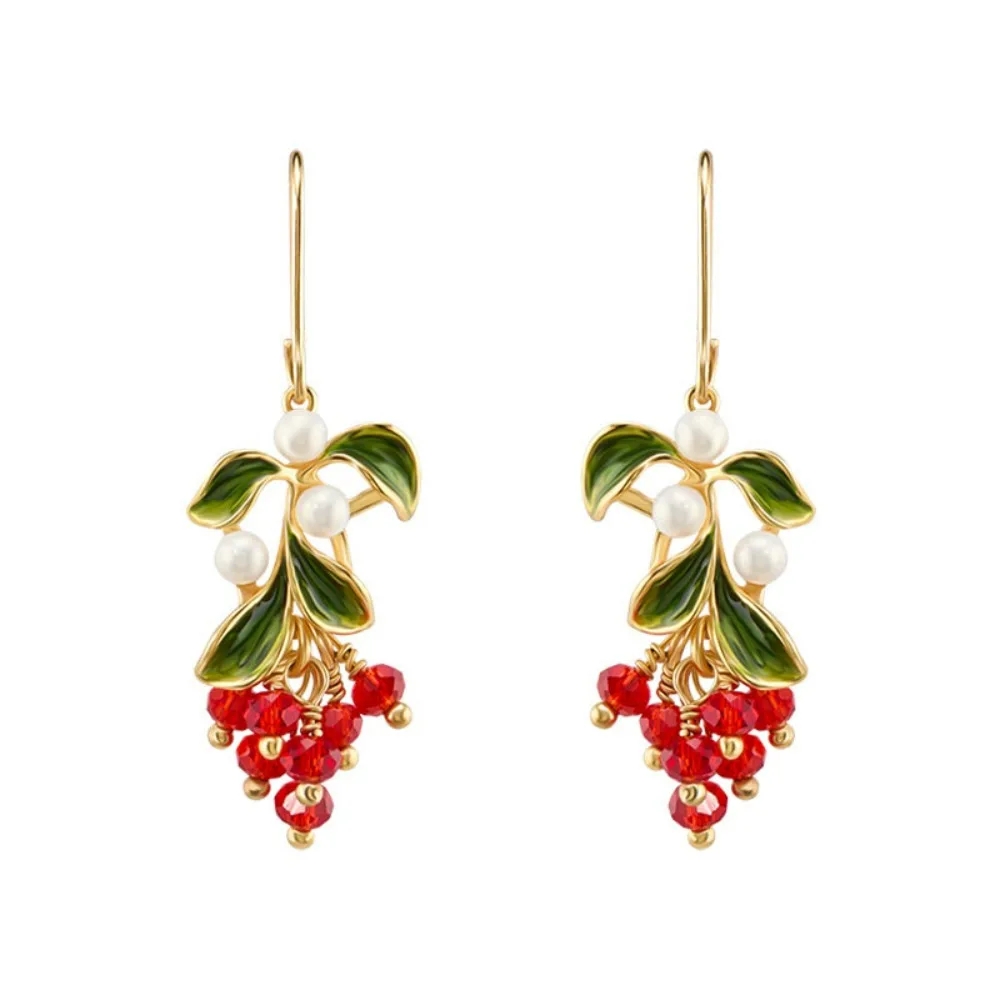 

Korean Version Sweet and Cute Enamel Plant Fruit Dangle Forest Earrings Fashionable and Exquisite Earrings for Women