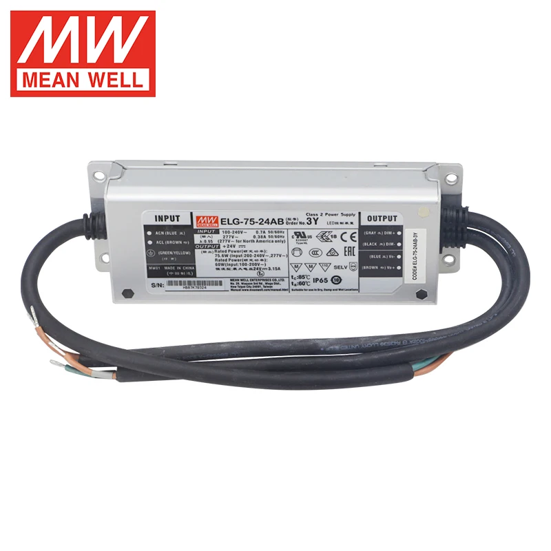 MEAN WELL IP67 ELG-75W 3Y LED Driver Waterproof 12V 24V 36V 42V 48V DC Led Power Supply for LED Lighting Strip SMPS ELG-75-24