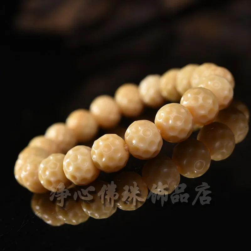 Natural Camel Bone Yellow Chicken Grease Single Circle Bracelet Carved Crater Men and Women Tibetan Retro Passion Fruit Seed Ele