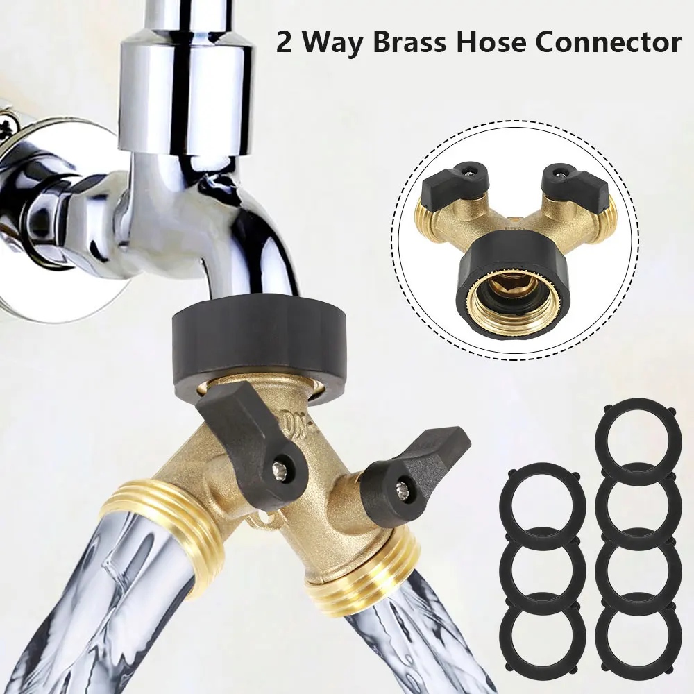 New Hose Splitter Brass 2 Way Garden Hose Connector 3/4 Thread Y Shape Hose Spigot Adapter Water Hose Splitter for Outdoor Farm