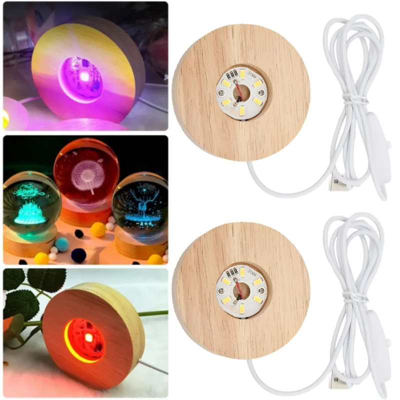 

Деревянная подставка для LED-дисплея с подсветкой, USB-лампа для хрустальных шаров, стеклянных и полимерных изделий, декоративных украшений, подарки для детей