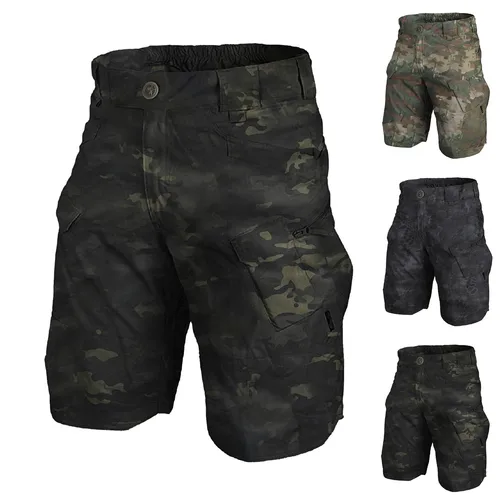 Imagen 2 del producto Pantalones cortos de camuflaje militar para hombre, tela resistente al desgaste con múltiples bolsillos, adecuada para senderismo y trotar al aire libre