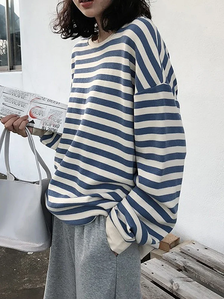 Hoodies Women Harajuku Gothic stripe cotton Hoodie Clothes 2025 spring long sleeve loose Kawaii Korean thin Sweatshirt kpop Tops