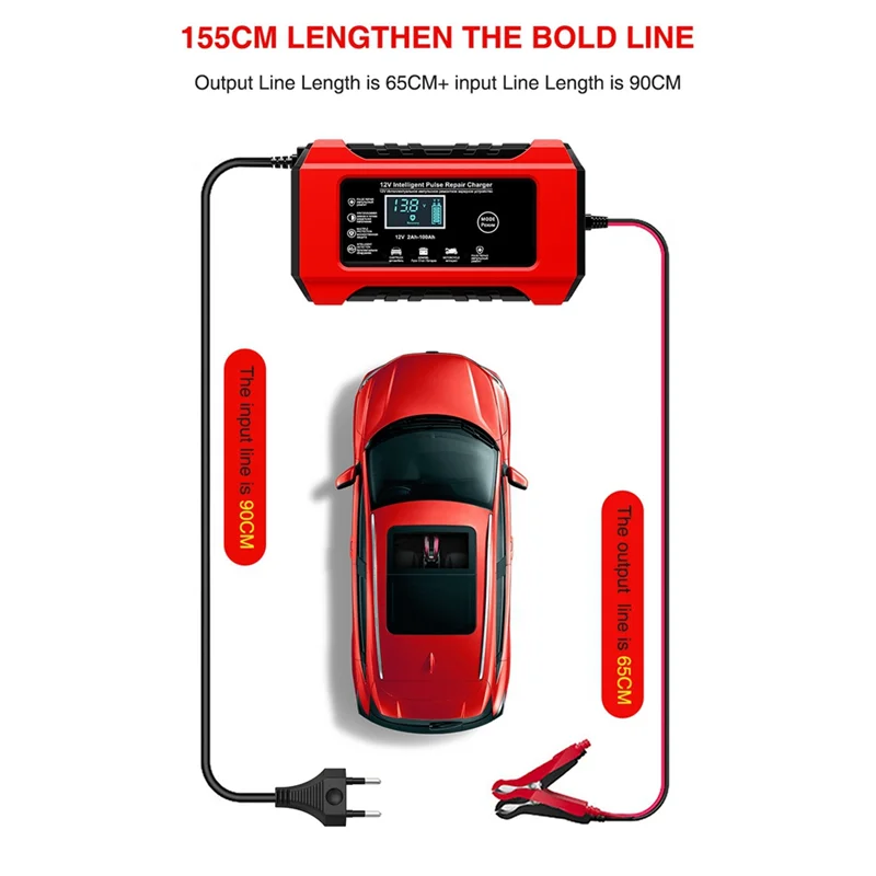 Automatic Car Battery Charger 12V 6A Pulse Repair Fast Power Charging Wet Lead Acid Charger Digital LCD Display