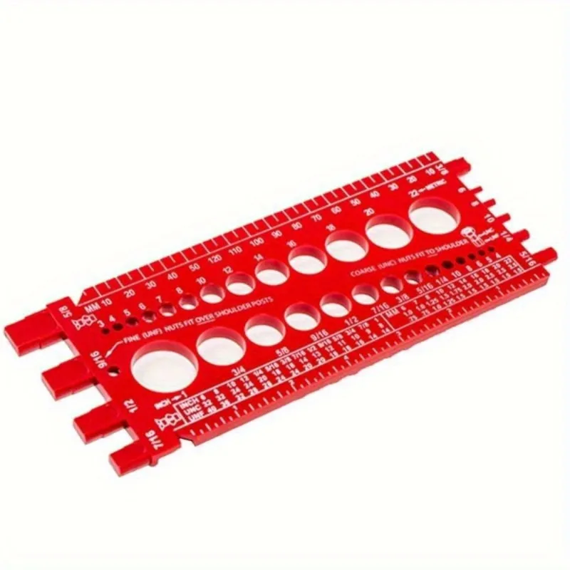 Red Plastic Nut & Bolt Thread Gauge Checker - Easy-To-Use Identifier With Inch And Metric Rulers