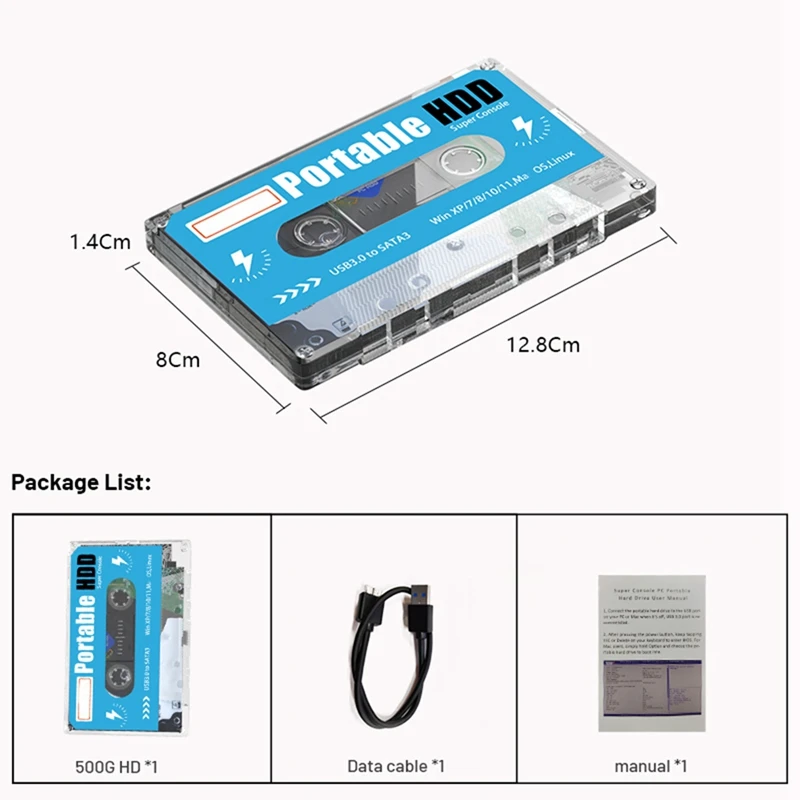 قرص صلب متنقل 500G HDD مدمج 60000+ ألعاب 70+ محاكيات 38 نظام ألعاب لـ Win7/8/10/11