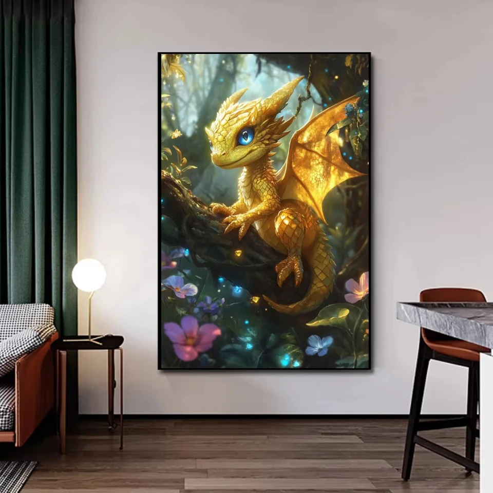 Nova pintura diamante ponto dragão dourado bebê quadrado completo 5d diy diamante bordado mosaico conjunto artesanato decoração para casa presente