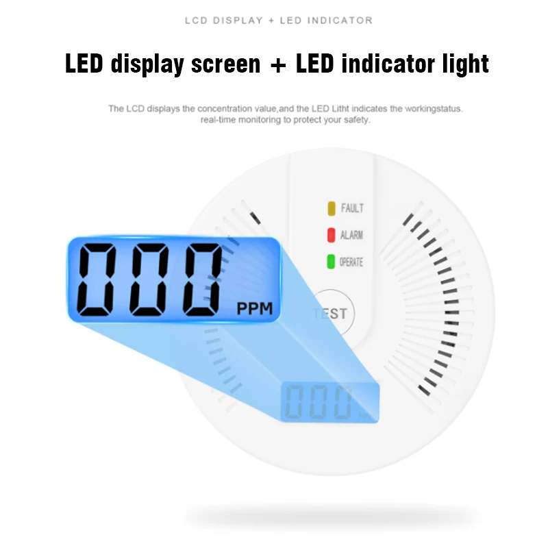 Independent Carbon Monoxide Gas Detector LCD Display Carbon Monoxide Warning Sensor Household Safety Device Sound and Light Alar