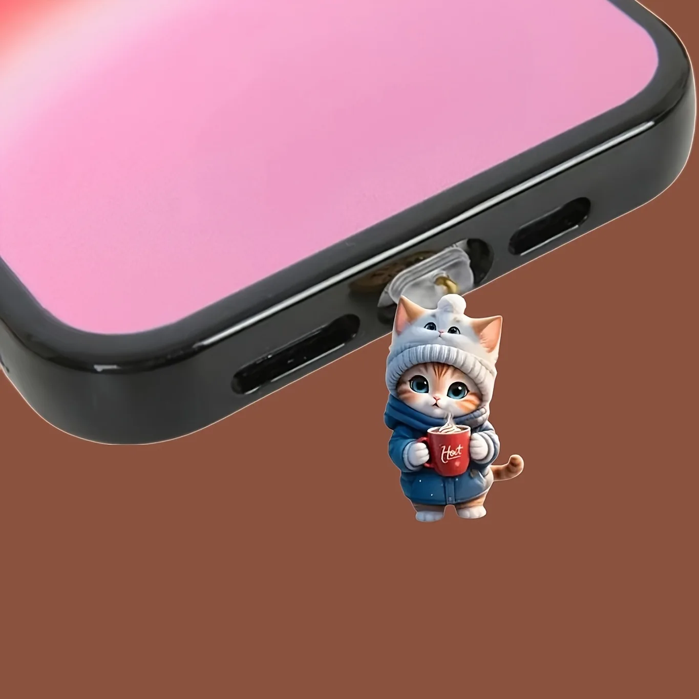 سدادة غبار للهاتف على شكل كلب لطيف يحمل قطة مسطحة ثنائية الأبعاد غطاء حماية لمنفذ الشحن Type-C لإكسسوارات ديكور آيفون - 5