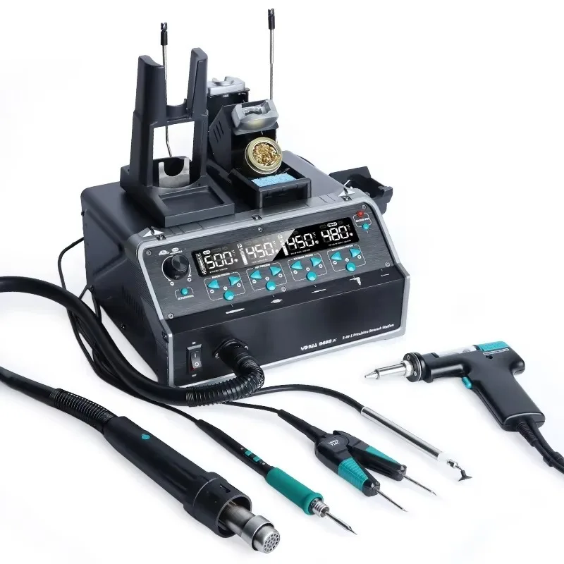 IV 5-in-1 Soldering Station for BGA SMD Component Rework Includes Hot Air Tweezers and Desoldering Tool