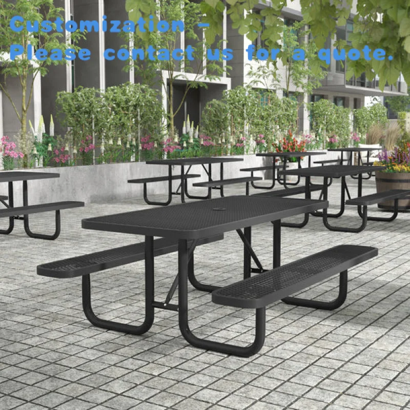 

custom.Commercial Picnic Table Metal 6ft 8ft Long Commercial Picnic Table With Outside Patio Steel Mesh Camping Dining Tab