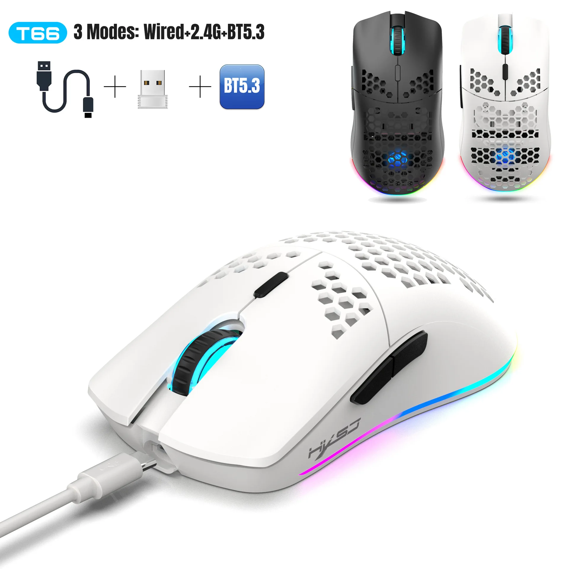 UTHAI The third mock examination wired wireless mouse RGB light rechargeable 3600DPI adjustable Bluetooth 2.4G photoelectric mou