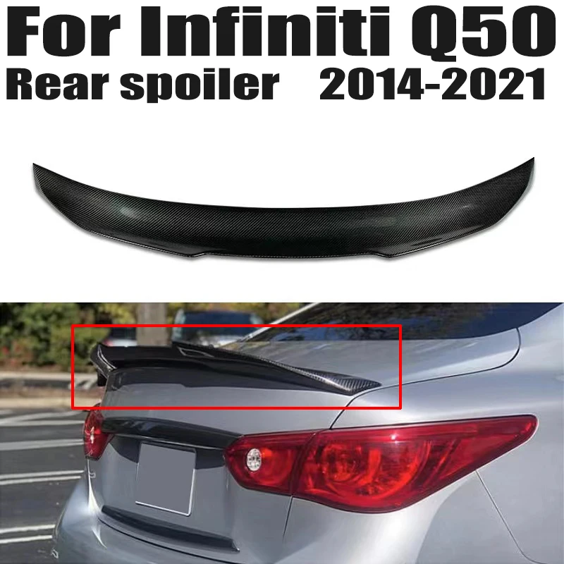 

For Infiniti Q50 2014-2021 PSM Style Black Carbon Exterior Accessories TuningRear Roof Trunk Ducktail Lip Spoiler Wings Bodykit