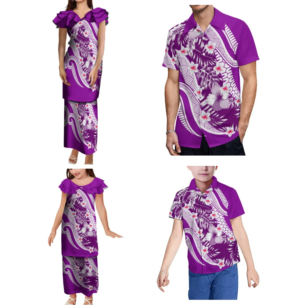 

Hawaiian Islands Family Party Clothing Polynesian Tribal Print Samoan Art Custom Women Girls Puletasi Men Boys Shirt 2024 New