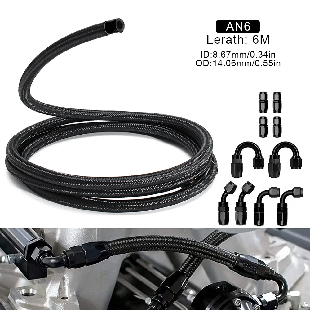 

AN6 Fitting Stainless Steel Nylon Braided Oil Fuel Hose Line Kit