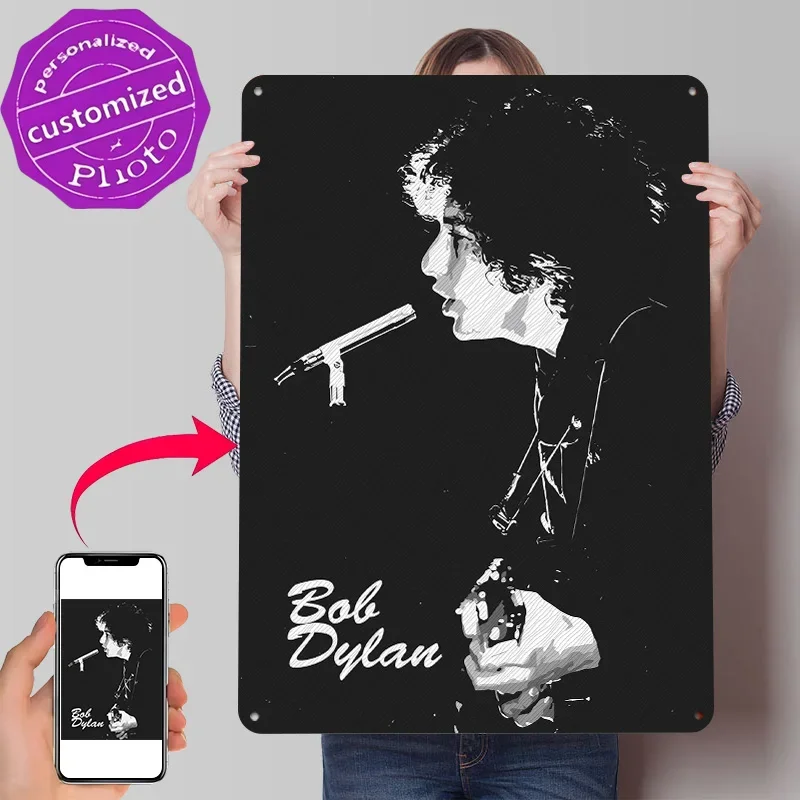 Bob Dylan Black and White Portrait 3D Texture Printed Poster Custom Vintage Metal Tin Plate Sign for Wall Art Bar Accessories