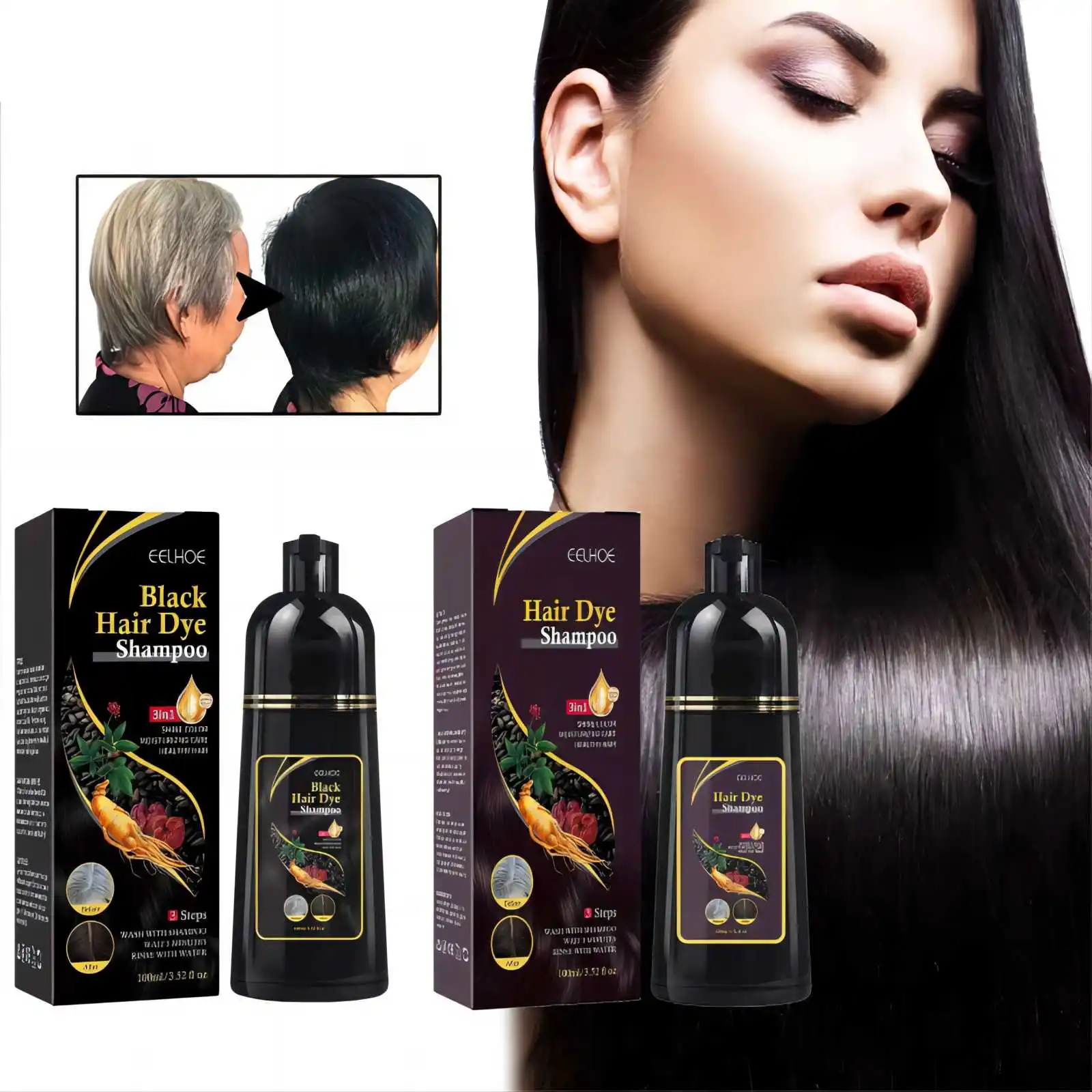 Champú para teñir el cabello, cubierta gris y blanca, reparación de tinte rápido Natural, limpieza en seco y dañado, nutritivo, restaura las raíces, champú para el cabello negro