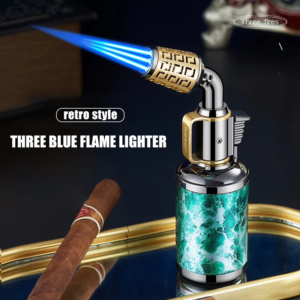 JOBON Three Blue Flame Lighter Retro Modeling Double Insurance Switch Continuous Ignition Flame Size Adjustable Ignition Tool