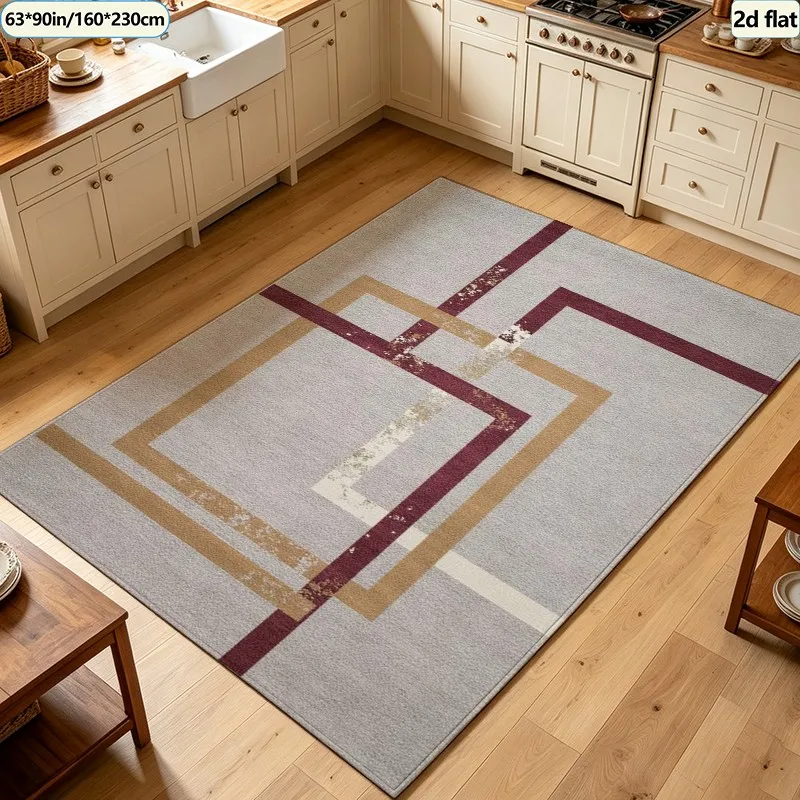 Modern Distorted Line Geometric Carpet Flooring Square Area Rug Non‑Slip Washable Floor Carpet for Indoor Living Room Office Home