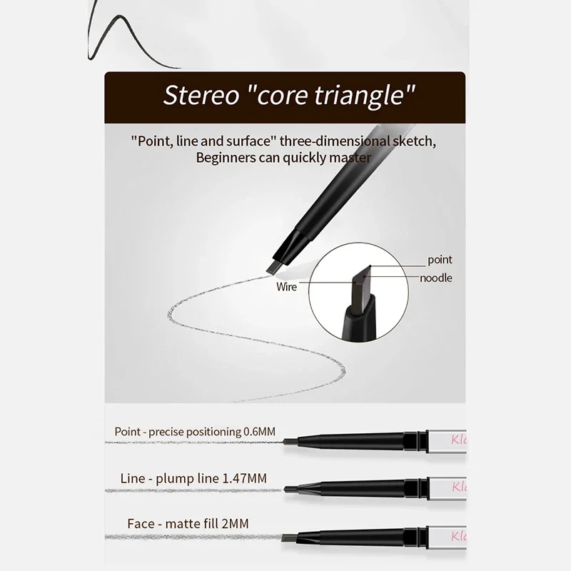 Matita per sopracciglia impermeabile a doppia testa Triangolo argento Sottile Automatico Non sbavato Ultra fine Resistente al sudore a lunga durata