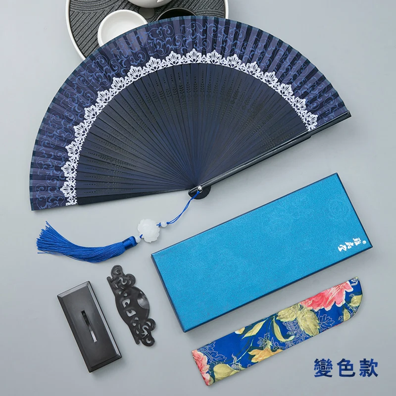 Folding Fan Bamboo Fan Chinese Style Dance Hand Fan Decorated Exquisite Gift Box Wedding Fans Women's Daily Portable Fan