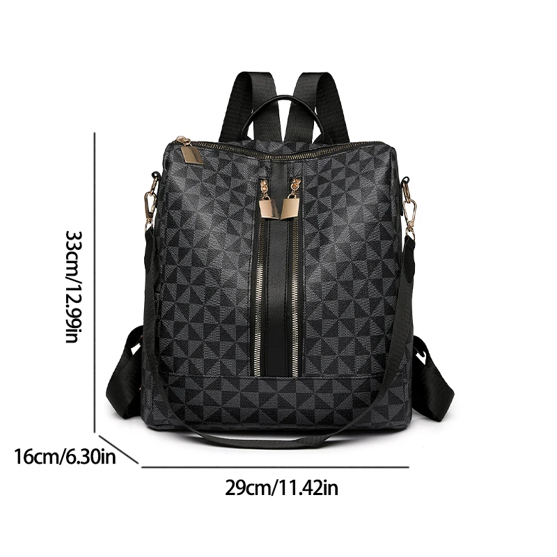 Vintage Leisure Women's Backpack PU Diamond lattice Shoulder Bag Large Capacity Anti-theft Multi-purpose Backpack For Outings