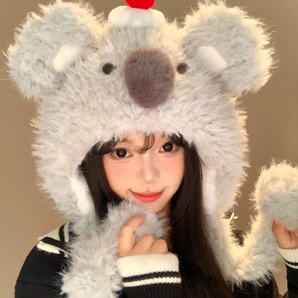 

Kawaii Fluffy Cartoon Cat Hat Windproof Ear Protection Earflap Bonnet Hat Thick Warm Soft Koala Beanie Cap