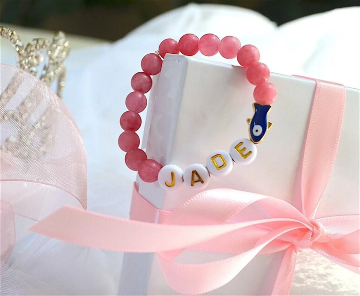 Evil Eye Jade Baby Bracelet, Personalized infant Bracelet, Newborn Baby Bracelet, Stocking stuffer, Red Jade Bracelet, Gift for