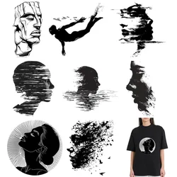 Fashion Simplicity Black Sketch Character Clothing Patches DTF Heat Transfer Iron On Patches For Clothing DIY Vinyl Stickers