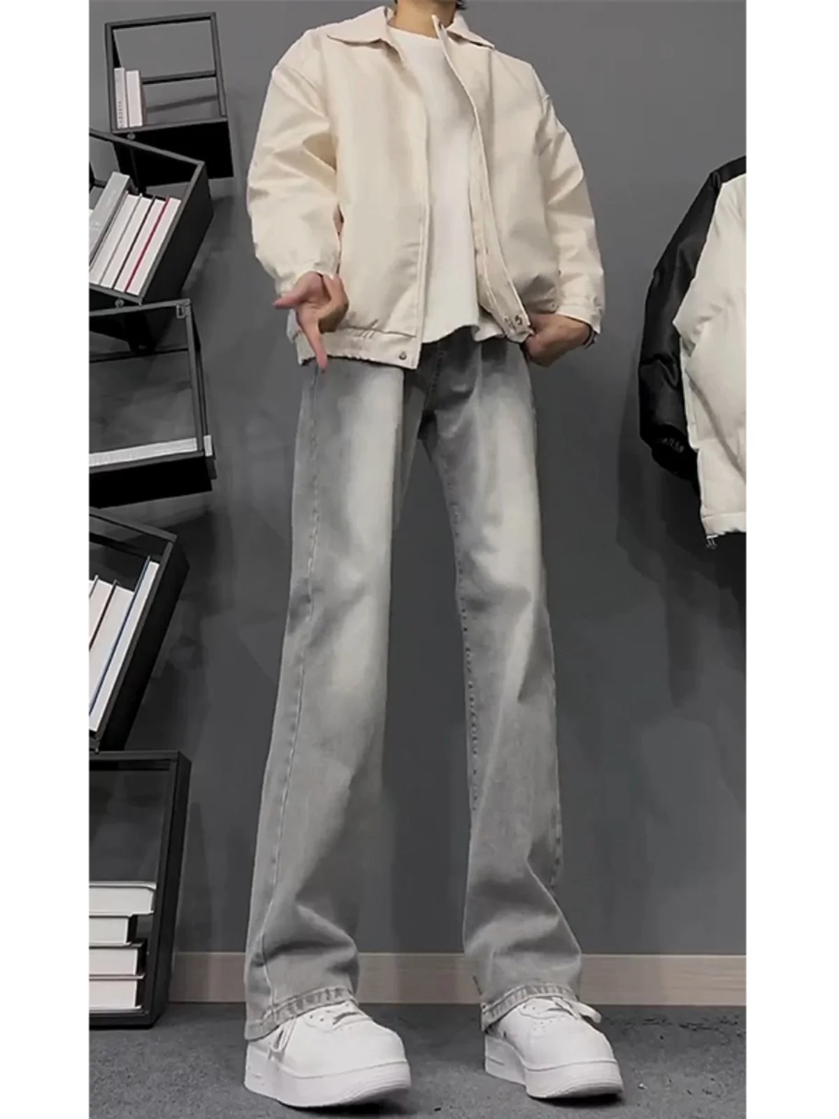 

Эластичные мужские джинсы прямого кроя из смесового хлопка и полиэстера для весны и осени, износостойкие, молодежные, модные, CleanFit, удлиняющие ноги