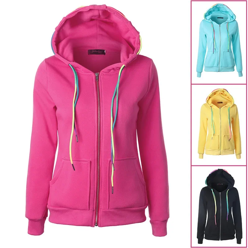 Zip Up Hoodie Social Harajuku Solid Color Hoodie Women's Harajuku Sweatshirt Long Sleeve Winter Velvet Thicken Jacket Clothes