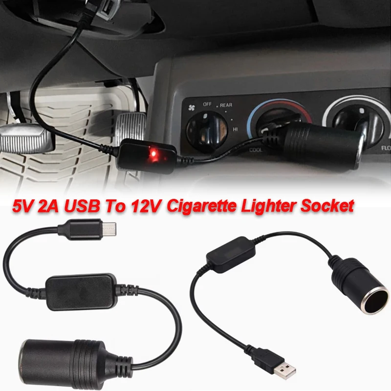 12V Car Cigarette Lighter Socket 5V 2A USB To 12V Car Power Adapter Cable Converter Auto Electronics Accessories