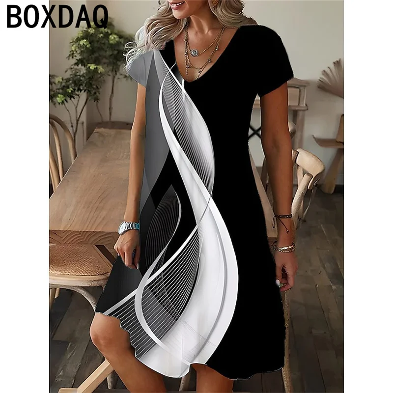 

Women V-Neck Short Sleeve Mini Dress Summrt Casual Beach Party Dress Fashion 3D Gradient Print Dress Oversized 6XL Lady Dresses