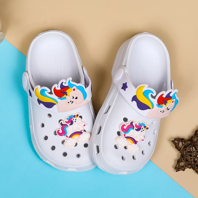 STRONGSHEN-Sandalias de dinosaurio unicornio para niños y niñas, zuecos de verano para jardín, zapatillas de playa, zapatos Infantiles con agujeros