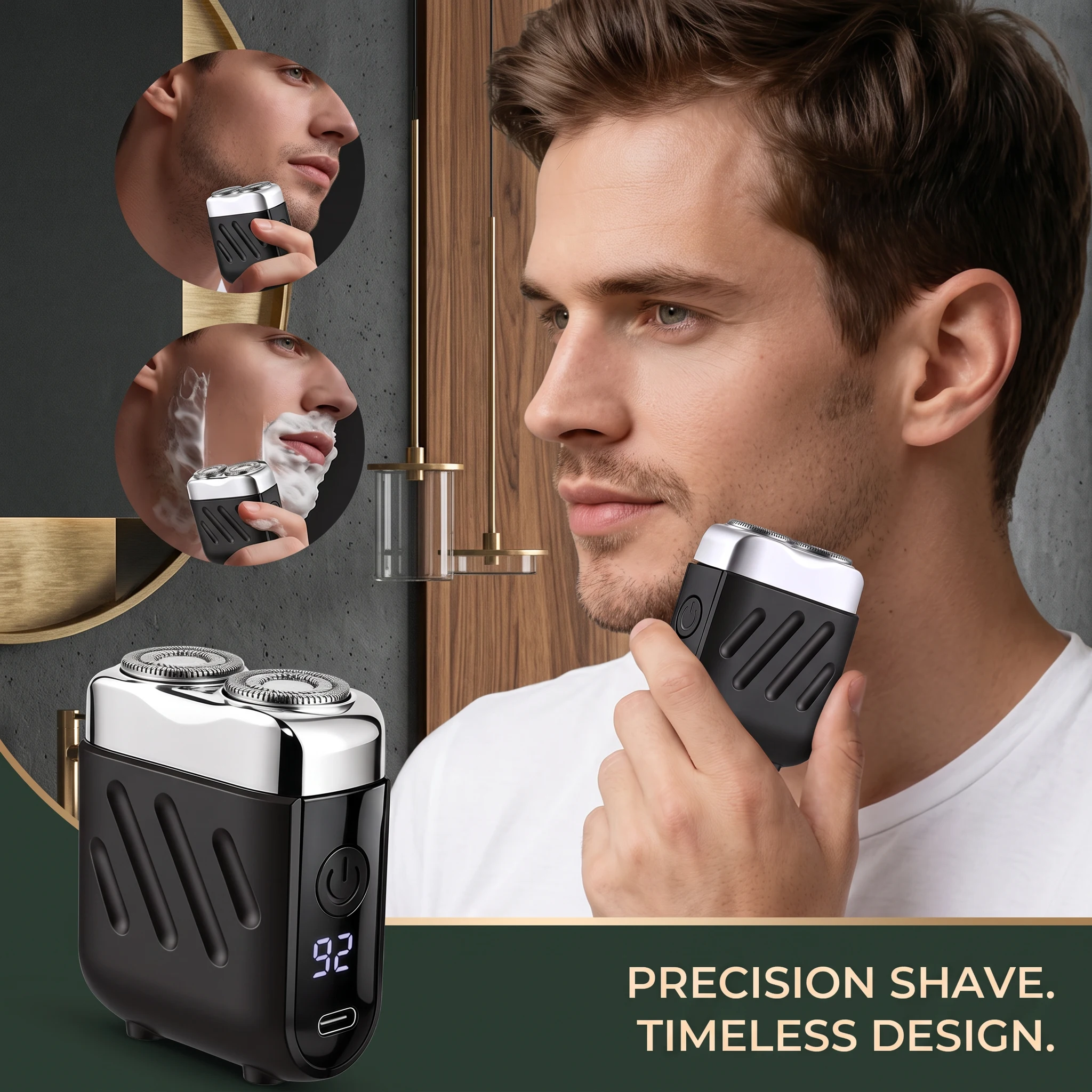 Mini Electric Shaver for Men Portable Rechargeable Beard Shaver USB-C Waterproof Dual Blade Razor with LED Display Travel