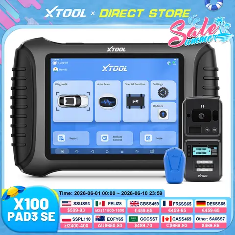 XTOOL X100 PAD3 SE V2.0 Key Programming Tools All Key Lost Auto Key Programmer Immobilizer Tool Add Key Read PIN Code 38+ Resets