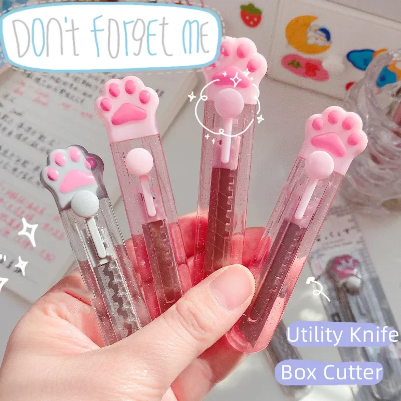 1Pc Mini Mes Mooie Kat Poot Box Cutter Koreaanse Creative Rvs Papiersnijder Kawaii Briefpapier Student Leveringen