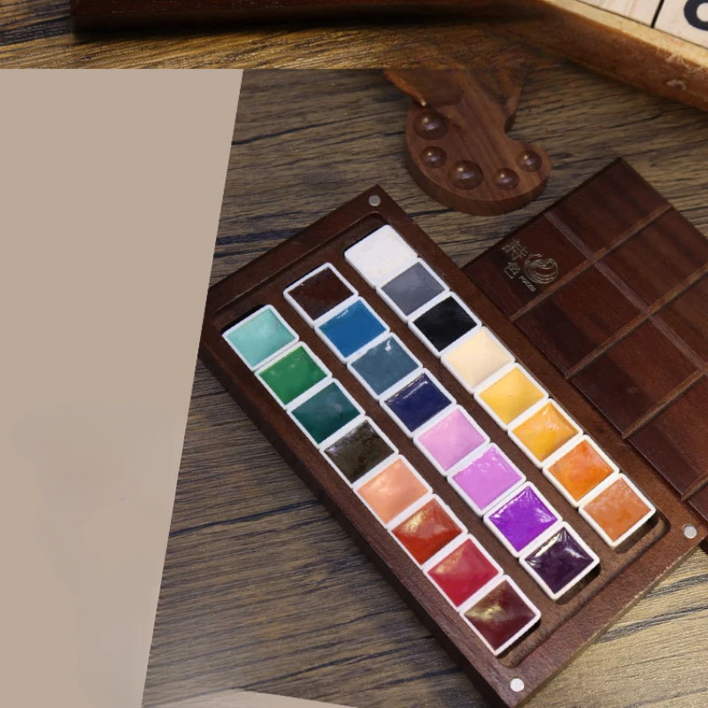 Imagem -06 - Solid Watercolor Handmade Painting Pacote Walnut Box 24 Cores Peroladas 2ml